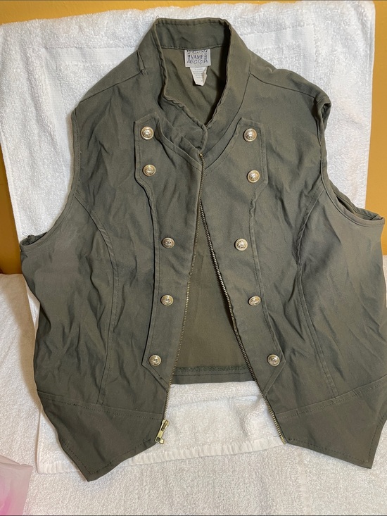Vamp Jackets & Blazers - Ivanka Trump Olive Military-Style Sleeveless Vest
